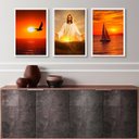 Ver imagem 2 de Kit 3 Quadros Evangélicos Jesus por do Sol 33x24cm:madeira Branca
