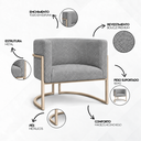 Ver imagem 6 de Poltrona Decorativa Luna Bouclé Premium para Sala Escritório Recepção Base Circular em Ferro Madeira