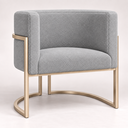 Ver mais imagens de Poltrona Decorativa Luna Bouclé Premium para Sala Escritório Recepção Base Circular em Ferro Madeira