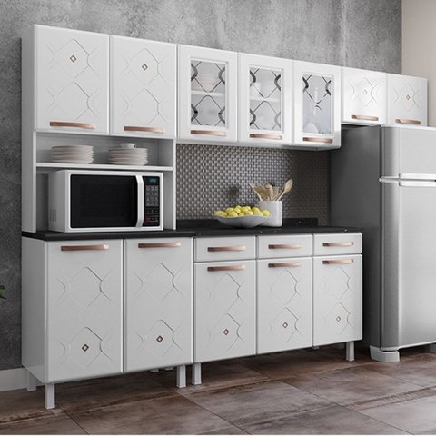 Cozinha de Aço Completa Modulada Telasul Mirage com Balcão Branco