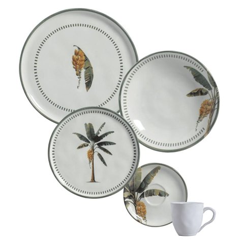 Aparelho de Jantar 30 Peças Cerâmica Porto Brasil Bio Bananê Orgânico 6 Pessoas Mesa Posta