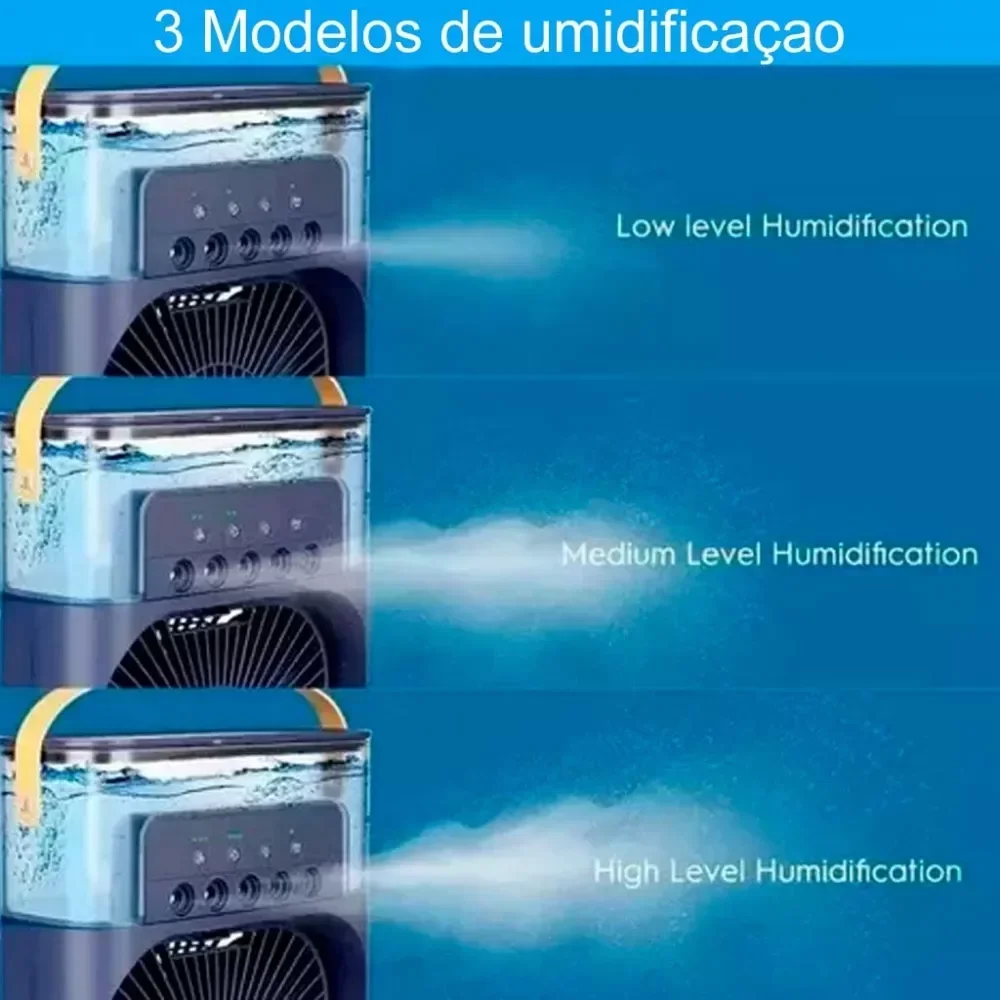 Ventilador Mini Ar Condicionado Climatizador Agua e Gelo com Led Portátil - 3 Velocidades - 9