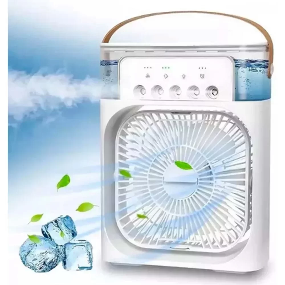 Ventilador Mini Ar Condicionado Climatizador Agua e Gelo com Led Portátil - 3 Velocidades