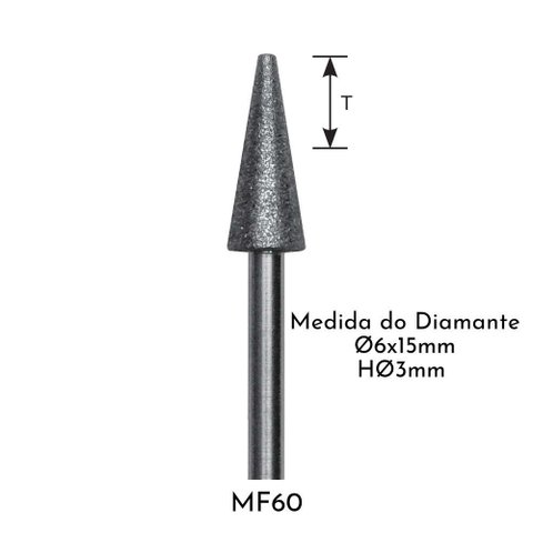 Ponta Rotativa Diamantada Individual Haste Ø3mm Politone Modelo Mf60