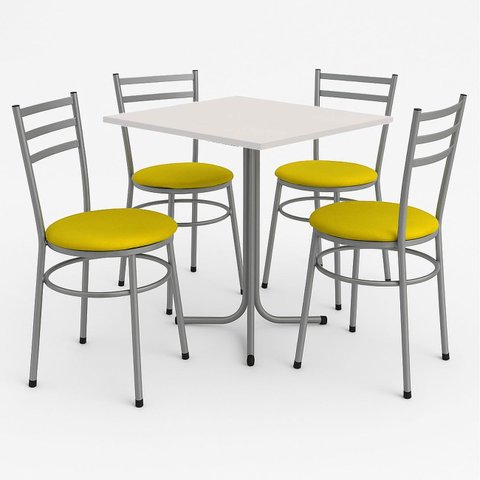 Conjunto Mesa Cinza 70x70cm Tampo Branco com 4 Cadeiras Epoxi