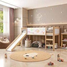 Cama Alta com Escorregador e Lousa Madeira Maciça/mdf Exclusive Casatema - 1