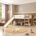 Ver imagem 1 de Cama Alta com Escorregador e Lousa Madeira Maciça/MDF Exclusive Casatema MadeiraOriginals Branco/Marrom