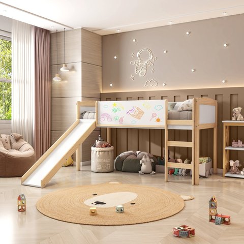 Cama Alta com Escorregador e Lousa Madeira Maciça/mdf Exclusive Casatema MadeiraOriginals