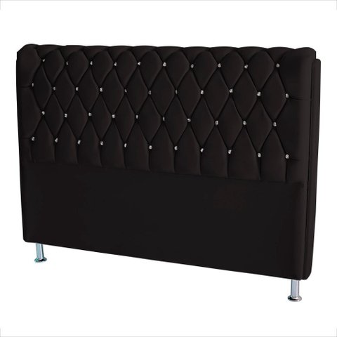 Cabeceira de Cama Box Londres King 195 Cm Suede Botão de Strass Preto Eli Móveis e Decoração