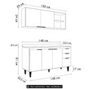 Ver imagem 3 de Armário de Cozinha com Tampo Cp01 150cm Pérola Branco Z34 - Mpozenato