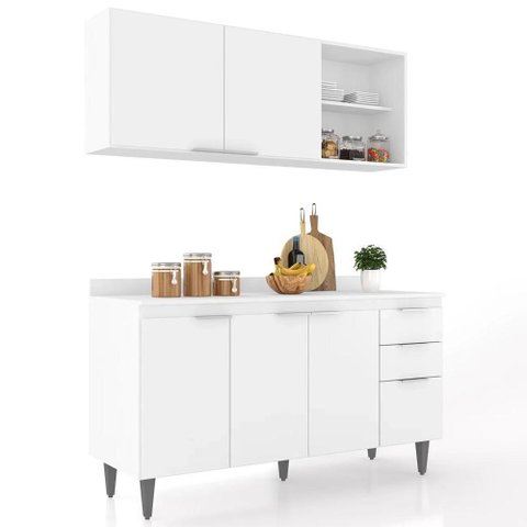 Armário de Cozinha com Tampo Cp01 150cm Pérola Branco Z34 - Mpozenato