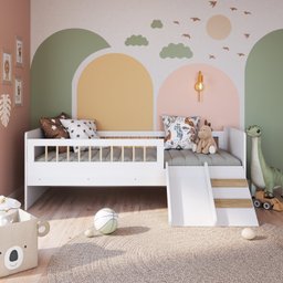 Cama Montessoriana de Solteiro com Escada e Escorrega Linha Affetto Cor Branco com Colchão Incluso - 3