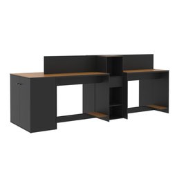 Estação de Trabalho 4 Lugares Office Smart 4 Mesas 2 Armários 1 Aparador - Preto e Cedro - 3