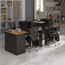Ver imagem 1 de Estação de Trabalho 4 Lugares Office Smart 4 Mesas 2 Armários 1 Aparador - Preto e Cedro