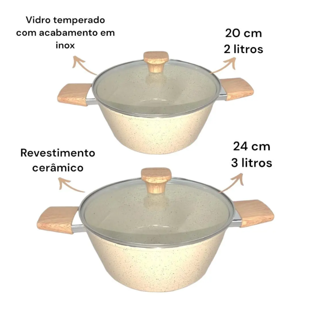 Jogo de Panelas Revestimento Cerâmico Indução Creme 5 Peças - 6