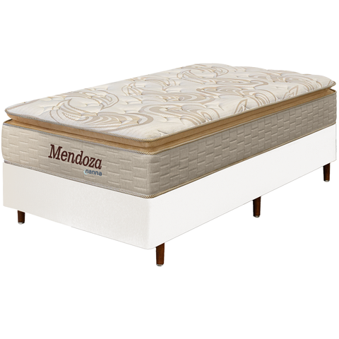 Cama Box Branca + Colchão Solteiro King Mendoza Molas Ensacadas Pillow Top 96x203x71cm - Extra