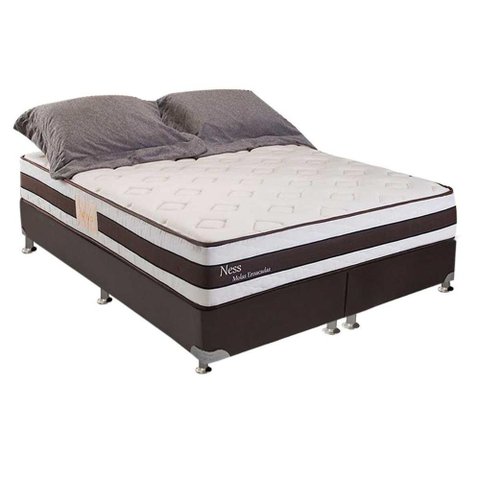 Cama Box Queen: Colchão Molas Herval MasterPocket Ensacadas Ness + Base CRC Courano Marrom(158x198)