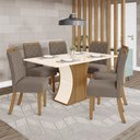 Ver imagem 1 de Conjunto Mesa de Jantar Luíza Henn sem Vidro com 6 Cadeiras Amélia - Nature/Off White/Marrom Amêndoa