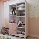 Ver imagem 2 de Quarto Infantil Completo Escotilha 5 Portas 7 Gavetas Rosa/branco - Panorama Móveis