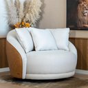 Ver imagem 4 de Poltrona Ayla Base Giratória Almofadas Linho Corino