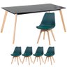 Conjunto de Mesa de Jantar Retangular 80 x 160 Preto + 4 Cadeiras Estofadas Leda Verde Escuro - 1