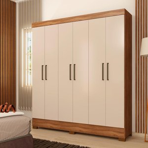 Guarda Roupa Solteiro 6 Portas e 2 Gavetas 1.80m Amendola Touch Off White Verso Demóbile