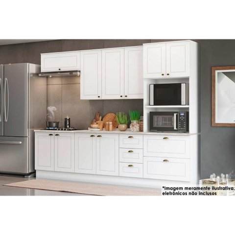 Cozinha Modulada Henn Americana 7 Peças (2aéreos+2balcões+1paneleiro+2complemento) Cz145 Branco-