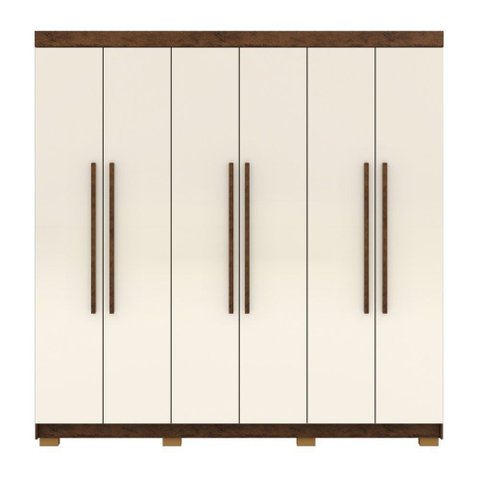 Guarda Roupa Roupeiro Casal Elegance 06 Portas 02 Gavetas Imbuia Champanhe Vila Rica