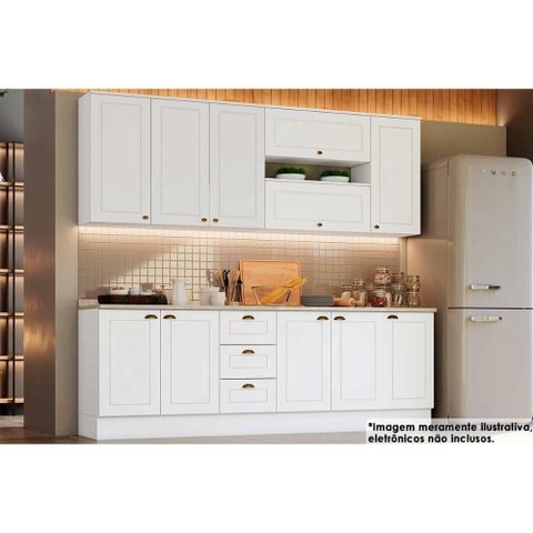 Kit Cozinha Modulada 10 Peças Americana 4aéreos+3balcões+3complementos C5p31 Branco2 Aéreos + 1
