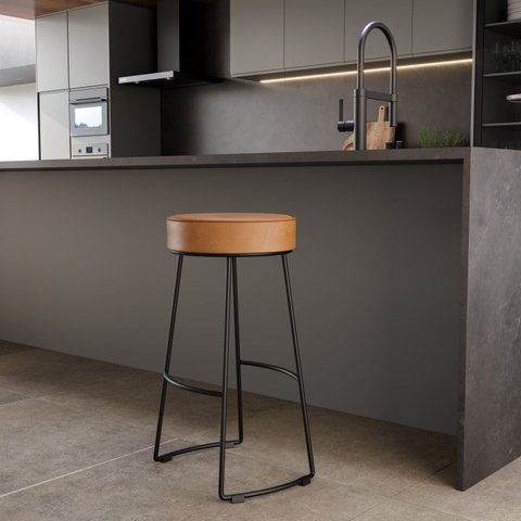 Conjunto 2 Banquetas Altas Aço Industrial Nice Caramelo e Preto Yescasa