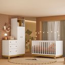 Ver imagem 1 de Berço Mini Cama e Roupeiro com Cômoda Qencanto Slim Freijó Branco Acetinado Qmovi + Colchão Ortobom