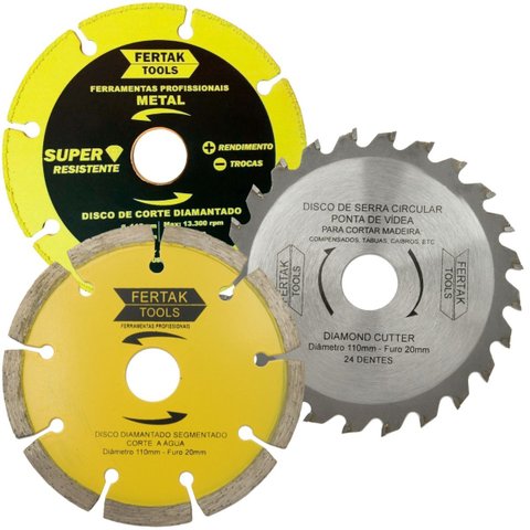 Disco Corte Metal Diamantado Segmentado + Diamantado Segmentado + Serra Circular Madeira 24 Dentes