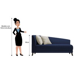 Recamier Heitor 140cm com Almofada Lado Direito Suede Azul Marinho/Bege - 3