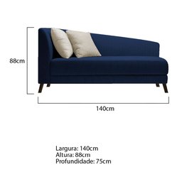 Recamier Heitor 140cm com Almofada Lado Direito Suede Azul Marinho/Bege - 2
