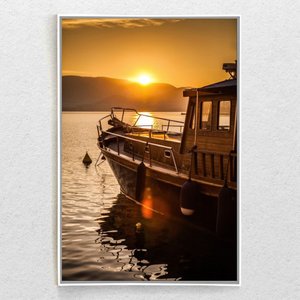 Quadro Decorativo Barco Por do Sol Com Moldura e Sem Vidro 100X160