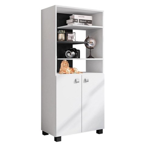 Armário Luna 2 Portas Branco/Preto - Móveis Leão