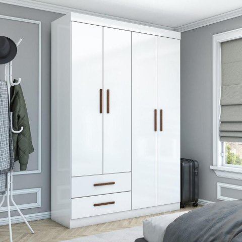 Guarda-Roupa Solteiro Turim 4 Portas 2 Gavetas Multimóveis CR35554 Branco