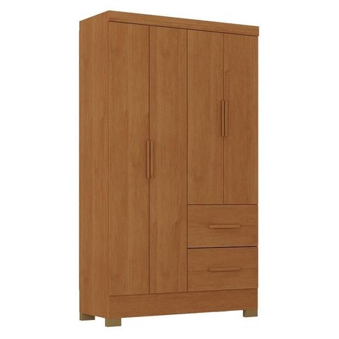 Guarda Roupa Solteiro Primordial Max 4 Portas 2 Gavetas Cinamomo Fosco - Zanzini