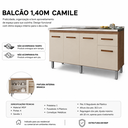 Ver imagem 2 de Balcão Cozinha Armário Gabiente Pia de 140cm Camile com 4 Portas e 1 Gavetas sem Tampo - Savana/Off-