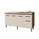 Ver imagem 4 de Balcão Cozinha Armário Gabiente Pia de 140cm Camile com 4 Portas e 1 Gavetas sem Tampo - Savana/Off-