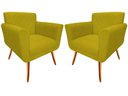 Ver imagem 1 de Kit 2 Poltronas Decorativa Sabrina Couro Amarelo Pés Madeira Mz Decor