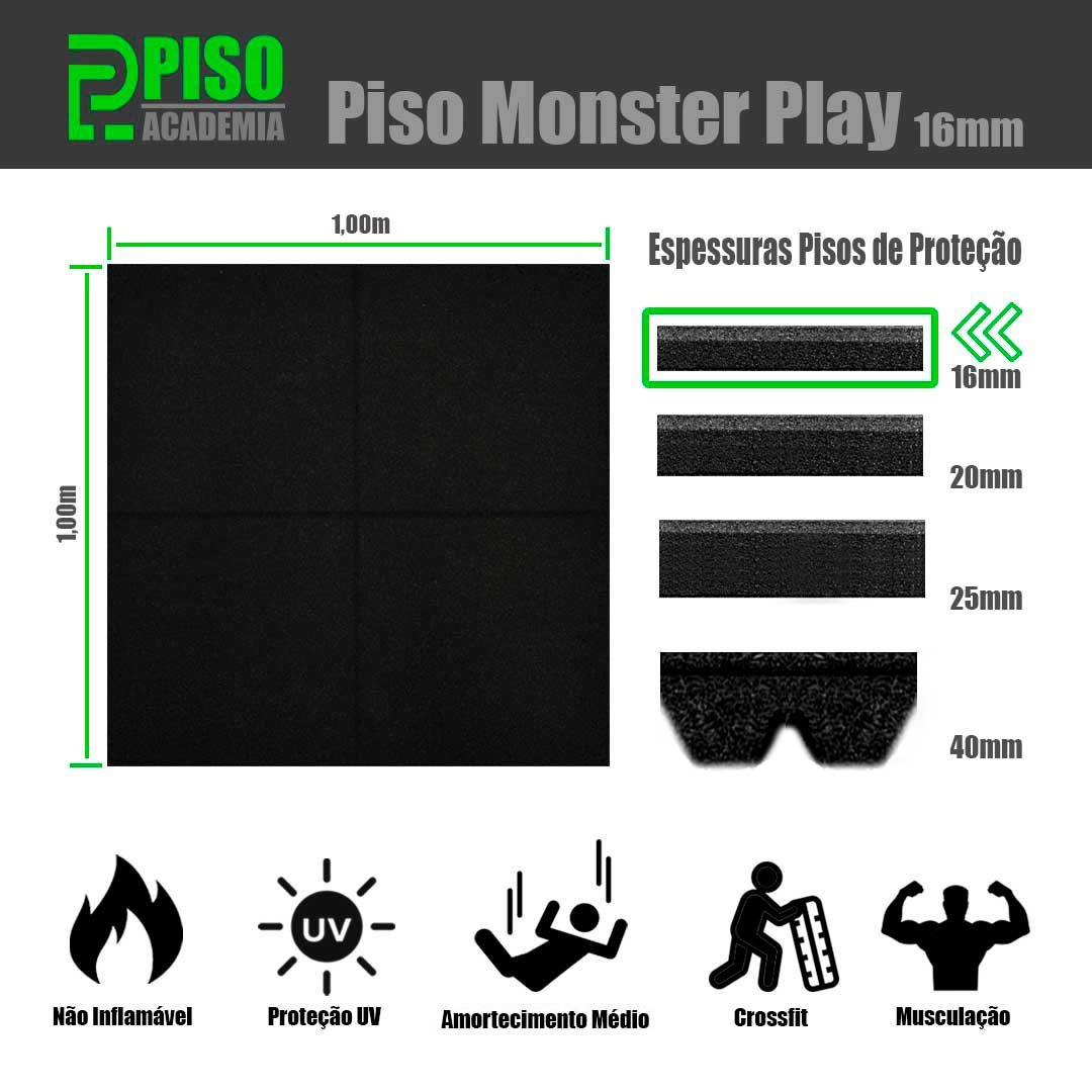 Piso de Borracha Monster Play 16mm - 1,00x1,00m - Verde Oneplay - 3