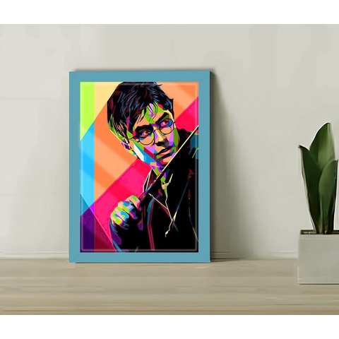Quadro Decorativo Harry Pop Art + Vidro 33x25 Sala Estudio:azul