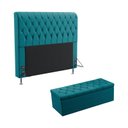 Ver imagem 1 de Kit Cabeceira Estofada Decorativa Para Cama Box Bellatrix 160 Queen e Calçadeira Sagitarius Sued Azu