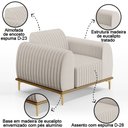 Ver imagem 3 de Poltrona Decorativa Base Gold Molino D06 Linho C-367 Cru - Mpozenato