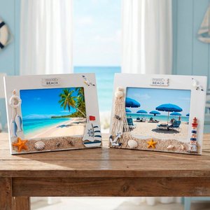 Porta Retrato Náutico Marítimo Casa de Praia de 7x5 Kit 2pçs