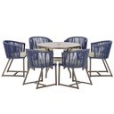 Ver imagem 1 de Mesa com 6 Cadeiras de Jantar Roma 120cm e Noronha em Alumínio Marrom Corda Náutica Estofado 7 Trama