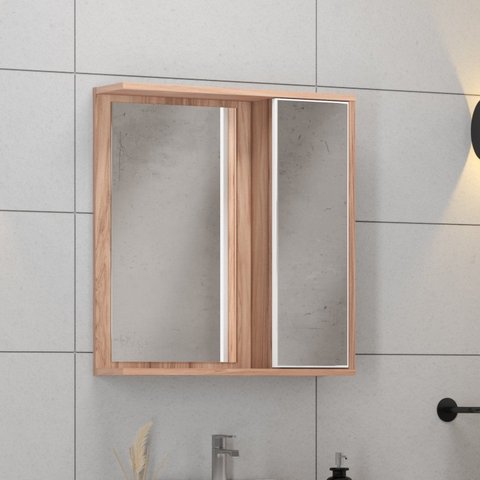 Espelheira para Banheiro 1 Porta 2 Prateleiras Tívoli Marrom/Nogal