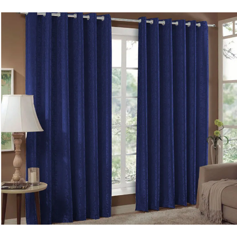 Cortina Jacquard Sala e Quarto 5,00x2,50 Azul Ilhós Quadrado Cromado