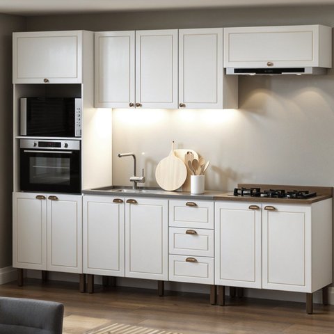 Cozinha Completa Modulada 5 Módulos Modelo Americano Provençal Conecta Branco/Ébano